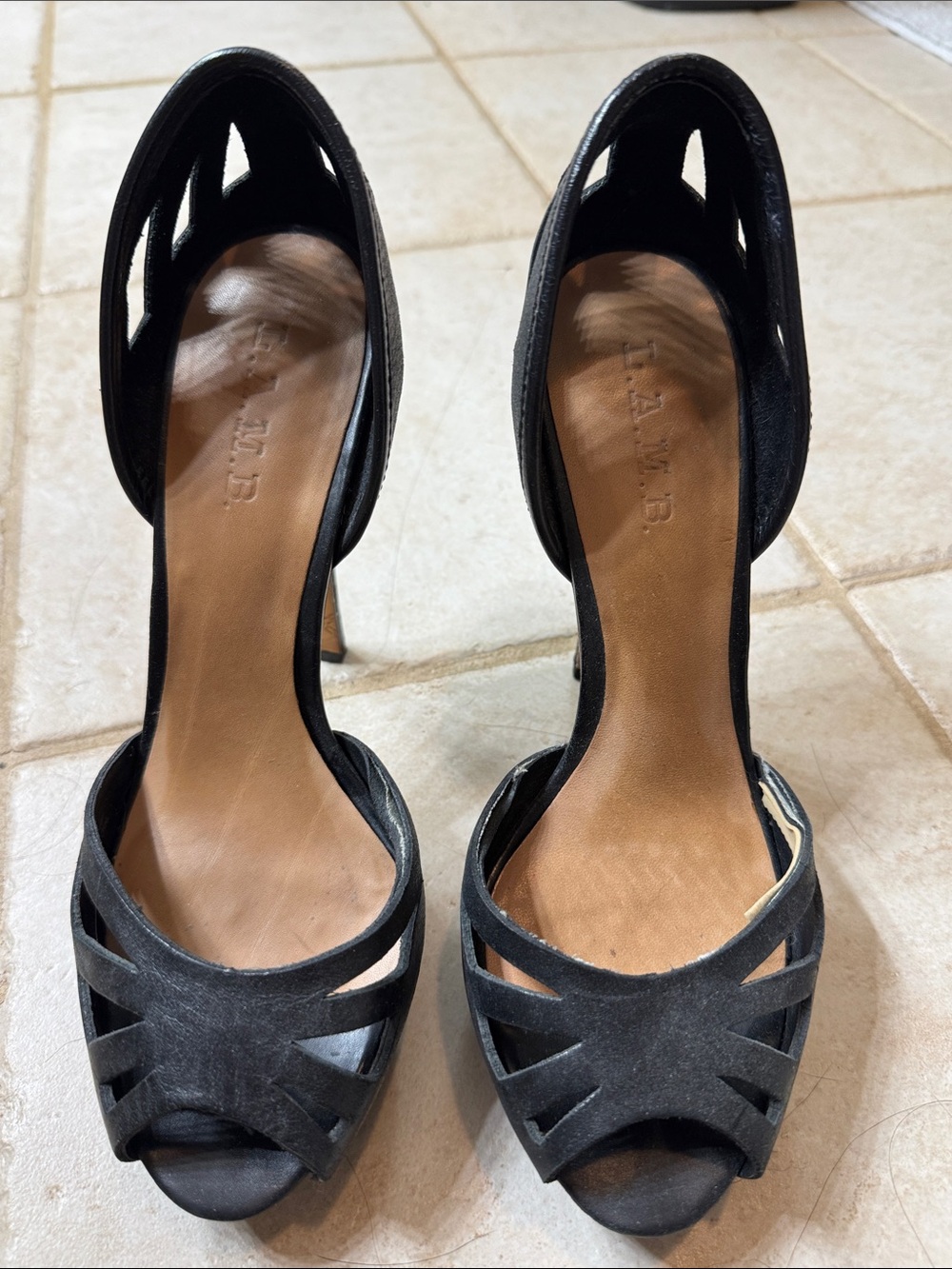L.A.M.B. Black Cutout Open-Toe Stiletto Heels